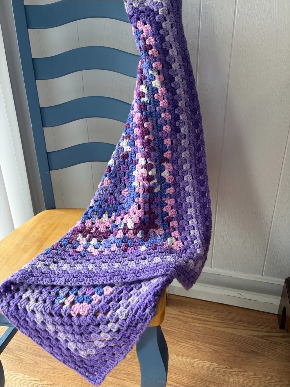 Cozy Purple Crochet Throw Blanket with Pastel Accents